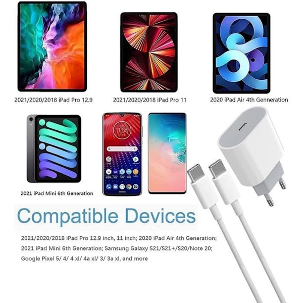 USB-C-laddare 25W - E.F.CONNECTION - USB-C-kabel 1M - Kompatibel med Xiaomi Redmi Note 14 13 12 Pro - Snabbladdning Vit