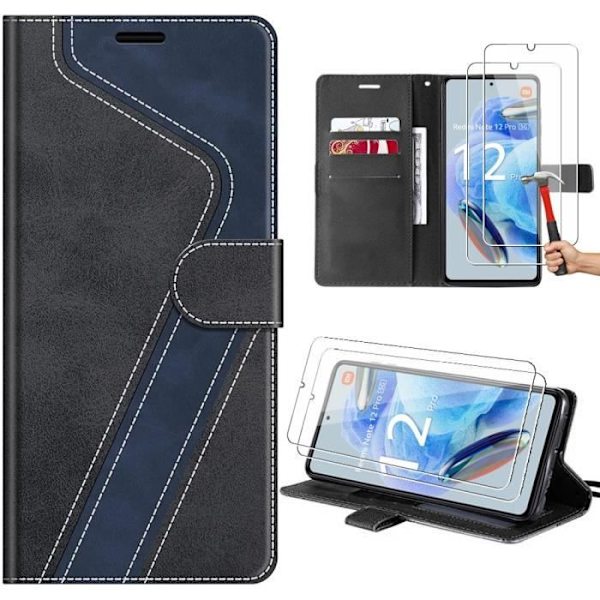 Coque - Xiaomi - Redmi Note 12 Pro 5G - Syntetiskt läder - Kortfodral - Ställning för handsfree Svart, Marinblå