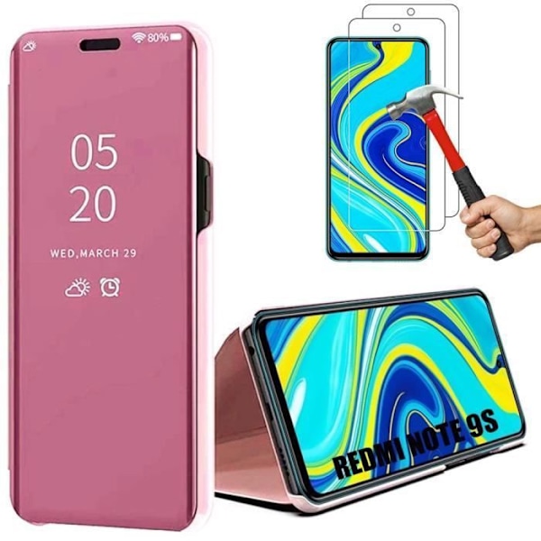 Skyddsfodral för Redmi Note 9S - E.F.CONNECTION - Spegeleffekt - Genomskinligt fönster - Rosa rosa
