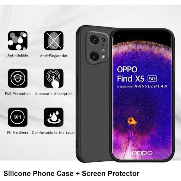 Blødt sort silikonebeskyttelsesetui til OPPO Find X5 - E.F.CONNECTION Svart