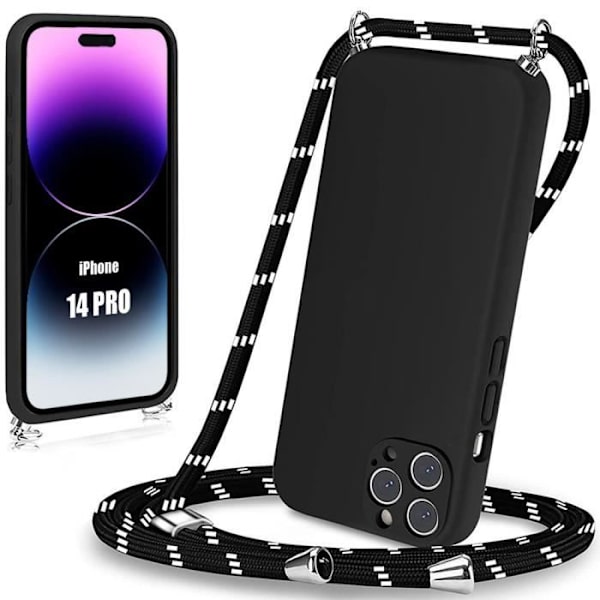 Skyddshölje för iPhone 14 Pro - E.F.CONNECTION - Slim Antikrater Stöttålig med Svart Snöre