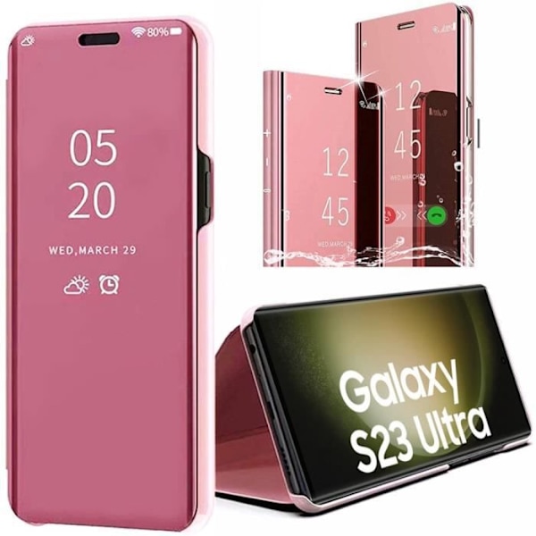 Fuldt beskyttende etui til Samsung S23 Ultra - E.F.CONNECTION - Spejleffekt - Anti-shock - Pink Rosa