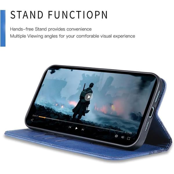 Coque för iPhone 17 Pro Max, Skydd Flip Case i Syntetiskt Läder Mosaik Relief Mörkblå marinblå
