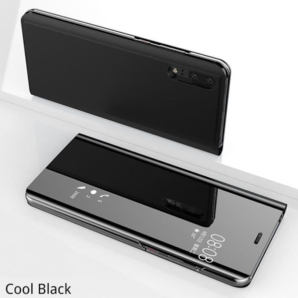 Flip Cover Case - Huawei - P30 - Sort - Semi-stiv - Spejleffekt SVART