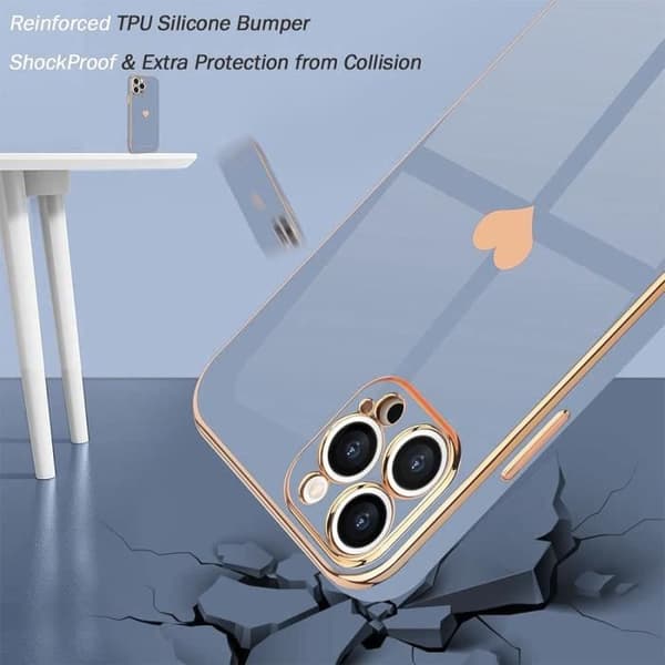 Coque - E.F.CONNECTION - för iPhone 14 Pro - Stötsäker - Hjärtmotiv - Guldpläterad Blå