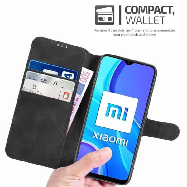 Xiaomi Redmi 9 Case, Retro Flip Magnetic Protective Wallet Case til Xiaomi Redmi 9 - Sort Svart