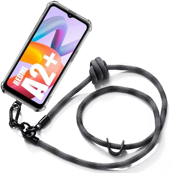 Lanyardfodral för Xiaomi Redmi A2+ - A2 Plus Stötsäkert skydd Förstärkta hörn med avtagbar snörband grå