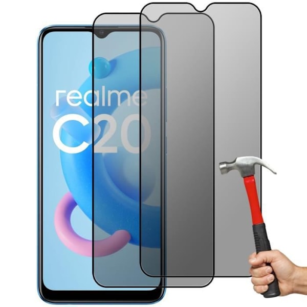 2 stykker anti spion hærdet glas til realme C20 skærmbeskytter Svart