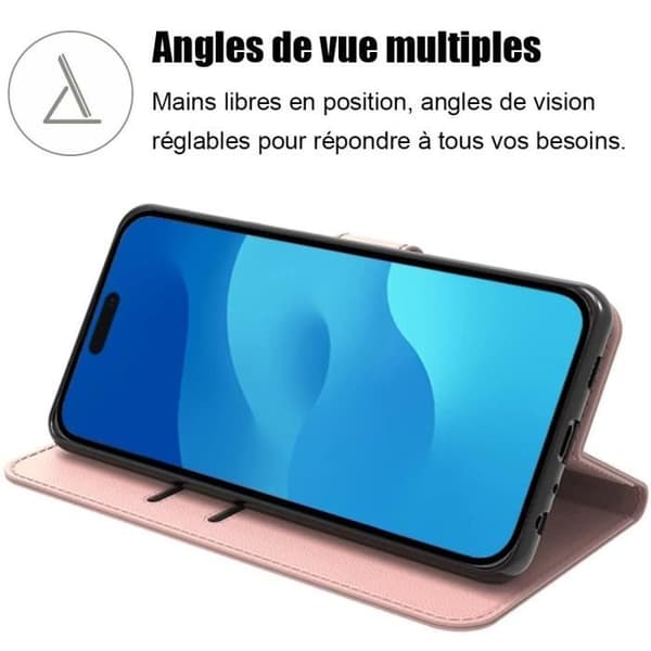 Coque - E.F.CONNECTION - för iPhone 15 Pro Max - Rosa lädereffekt - Stötavvisande - Inbyggd stativ Rosa