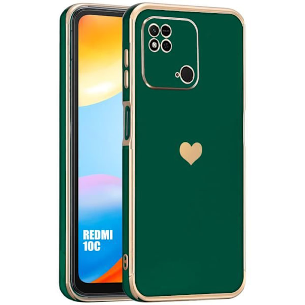 Anti-scratch mjukt hjärtmönster silikonfodral för Xiaomi Redmi 10C - Nattgrön