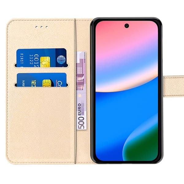 Fällbart Skal - E.F.Connection - för Google Pixel 10 - Stötsäkert Syntetiskt Läder Guld - 2 Härdat Glas gyllene