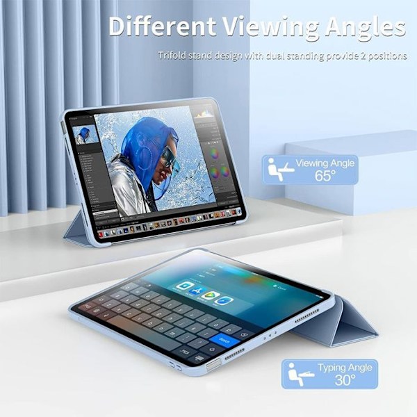 Coque + Härdat Glas för iPad Air 4/5 10,9 Tum, Helskydd Stötresistent Auto Väcka-Sova Stöd - Blå Blå
