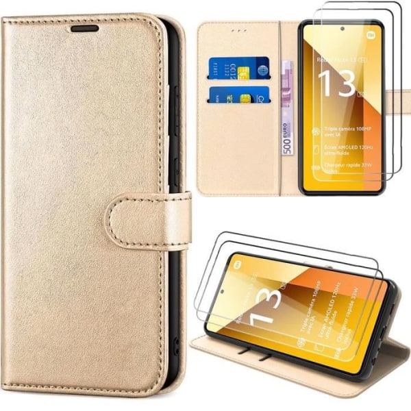 Coque - Xiaomi - Redmi Note 13 5G - Stødabsorberende Lædeeffekt - Gylden - Pung- og Støttefunktion gyllene