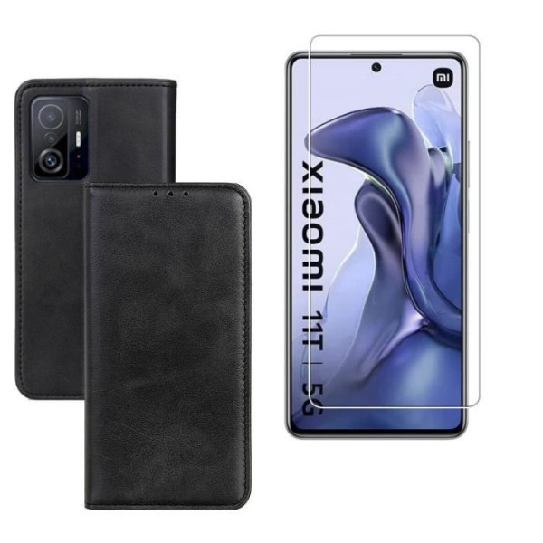 Skyddsfodral - Toproduits® - Xiaomi 11T 5G - 2.5D härdat glas - Polyuretanläder - Svart Svart