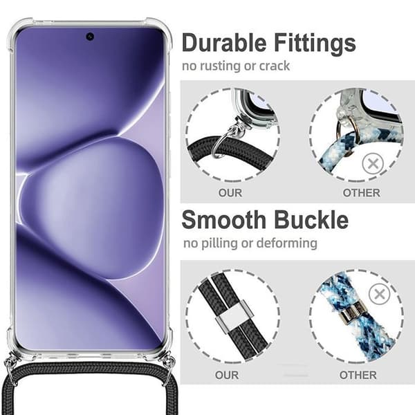 Skyddsfodral för Xiaomi Redmi Note 15 Pro Plus 5G, Stötsäker med Förstärkta Hörn och Grön Snodd Grön Natt, Transparent