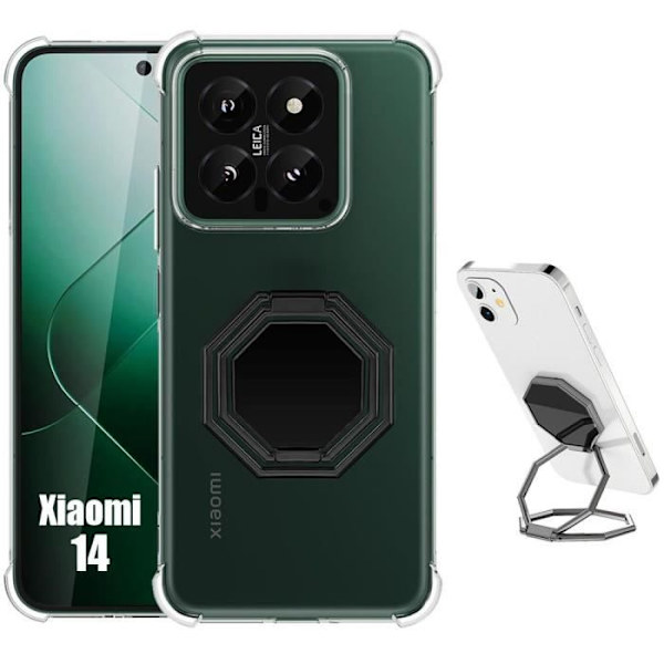 Taske til Xiaomi 14, Ultra Slim Silikone Stødsikker med Multi-Angle Rotation Stand Sort