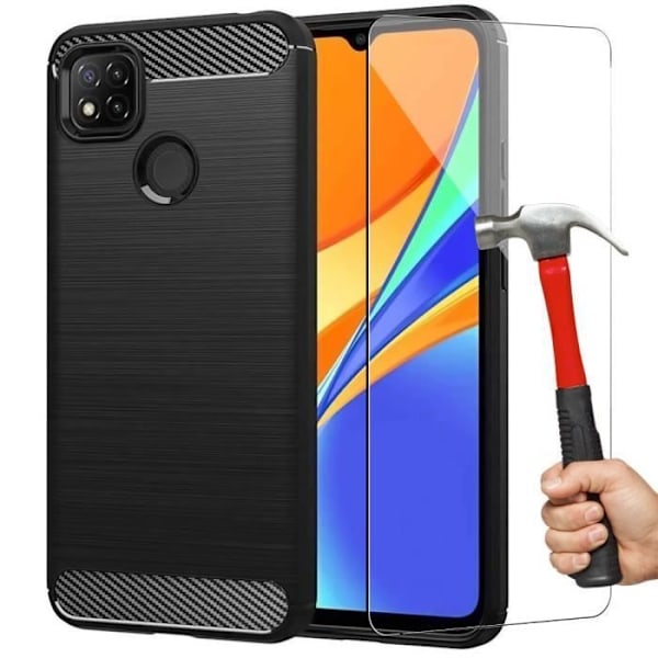 Skyddsfodral för OPPO A15 (6,52") - E.F.CONNECTION - Stålegenskaper - Svart silikon - Härdat glas Svart