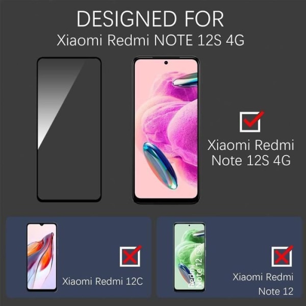 Skärmskydd i helt härdat glas för Xiaomi Redmi Note 12S - E.F.ANSLUTNING - Paket med 4 - Stötsäker 9H Transparent med svart kant