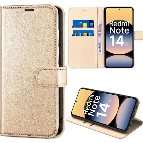 Coque för Xiaomi Redmi Note 14 5G (ej för 4G) Anti-Rip Anti-Chock Skydd Syntetiskt Läder Guld gyllene