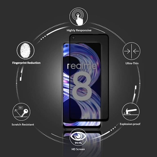 [2 styk] Anti-spion hærdet glas til realme 8 - E.F. CONNECTION - hærdet glas - sort Svart