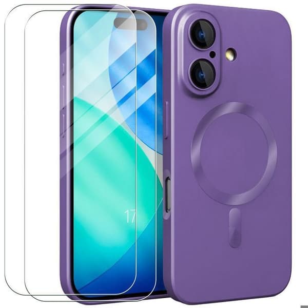 Mobilskal - E.F.Connection - iPhone 17 - Lila Silikon - Magnetiskt System - 2 Härdat Glas Lila