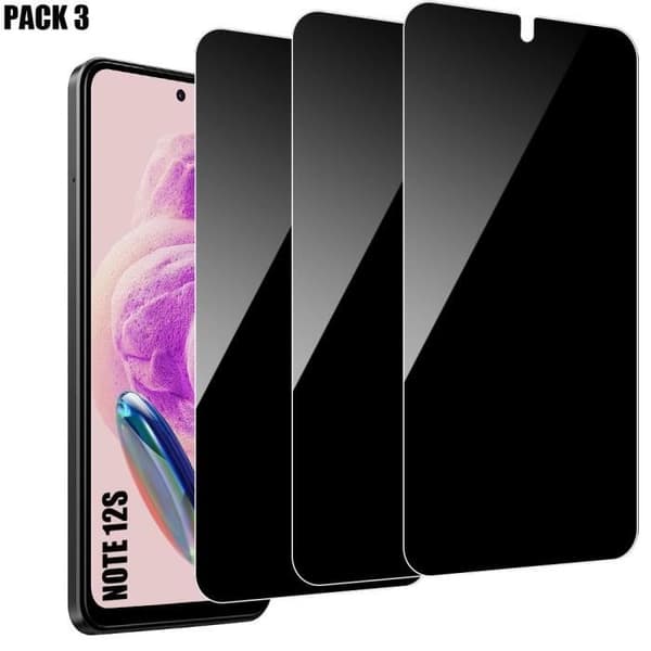 Skärmskydd - E.F.Connection - Redmi Note 12S - 3-pack - Härdat glas - Antispy Svart