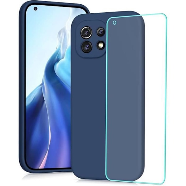 Etui til Xiaomi Mi 11 + 2 Rygbeskyttelse af hærdet glas Ensfarvet lys marineblå