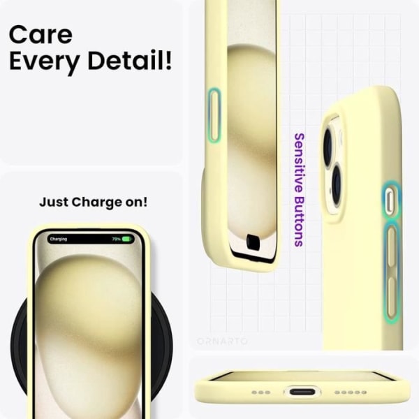 Fodral till iPhone 15 Plus, Skyddande Gul Silikon Tunn Lättvikt Effektiv Stötsäker