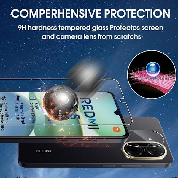 2 Härdat glas för skärm och 2 kameraglas för baksidan för Xiaomi Redmi A5 4G - Skrapskydd Transparent