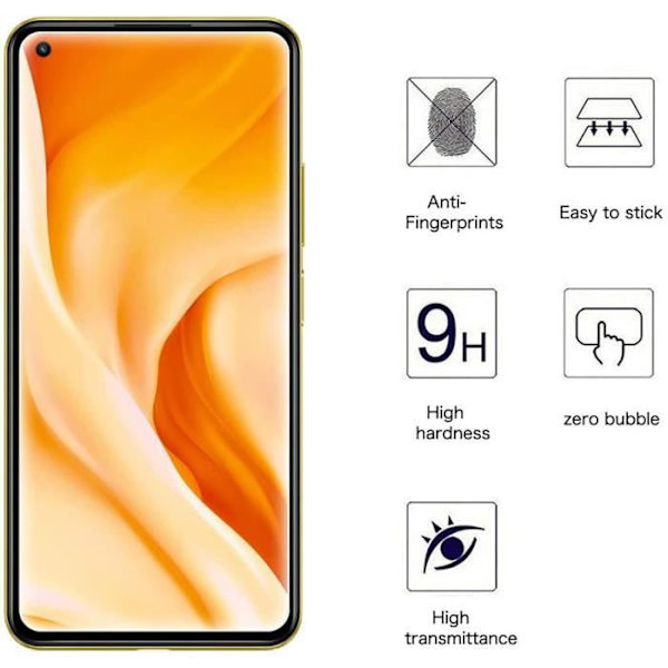 Skyddsfilm - WFTE - Xiaomi Mi 11 Lite 4G/5G - 0,26 mm härdat glas - Hög genomskinlighet 99 % - Antispår -