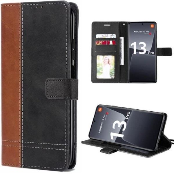 Etui til Xiaomi 13 Pro Flip Case Syntetisk læder Flap Brun-Sort Tofarvet