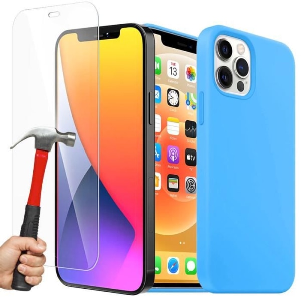 Ultra Slim Silikone Cover til iPhone 13 Pro Max (6,7") blå og 2 hærdet glas skærmbeskytter E.F. Connection