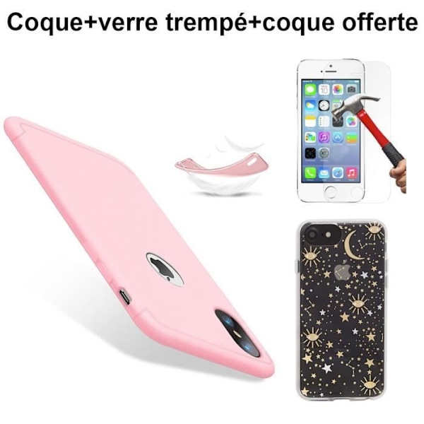 Tillbehörspaket - E.F.CONNECTION - för iPhone X - Silikonetui Rose - Härdat Glas - Kostnadsfritt Etui Rosa