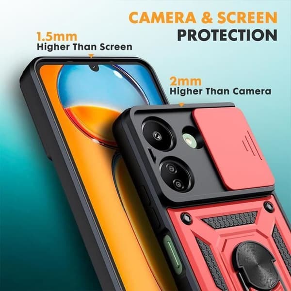 Skydd för Xiaomi Redmi 13C - Röd - Stöttålig - 2 Härdade Glas - 360° Stöd Röd