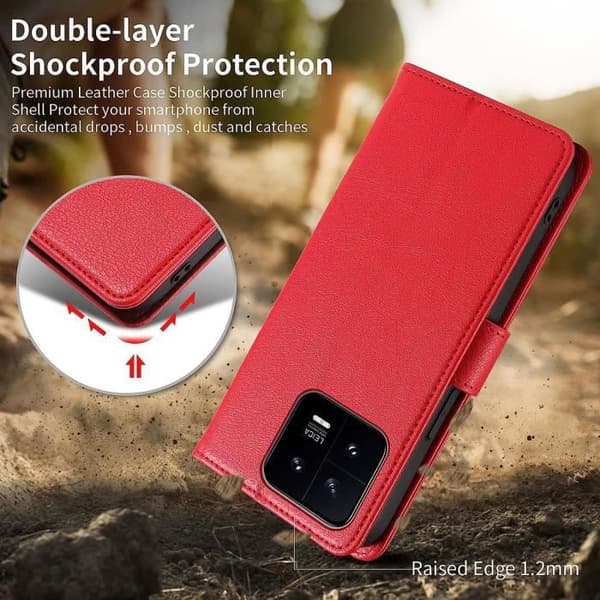 Skyddshölje - E.F.CONNECTION - för Xiaomi 13 Pro - Läderlook - Stötsäker - Repbeständig - Röd Röd