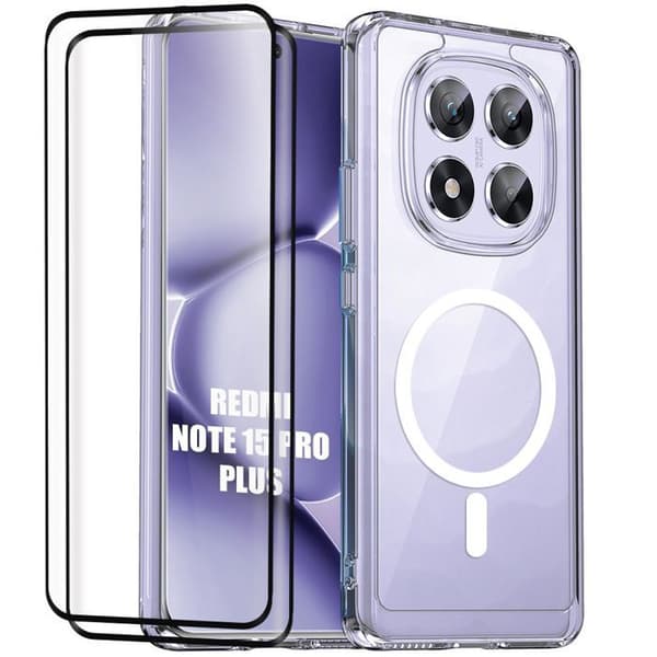 Magnetisk Plånbok + 2 Härdade Glas för Xiaomi Redmi Note 15 Pro Plus 5G - Stötsäker Repåtgärd Transparent
