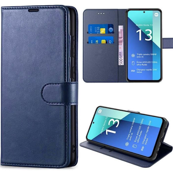 Coque til Xiaomi - E.F.Connection - Redmi Note 13 4G - Stødabsorberende - PU Læder - Justerbart Stativ marinblå