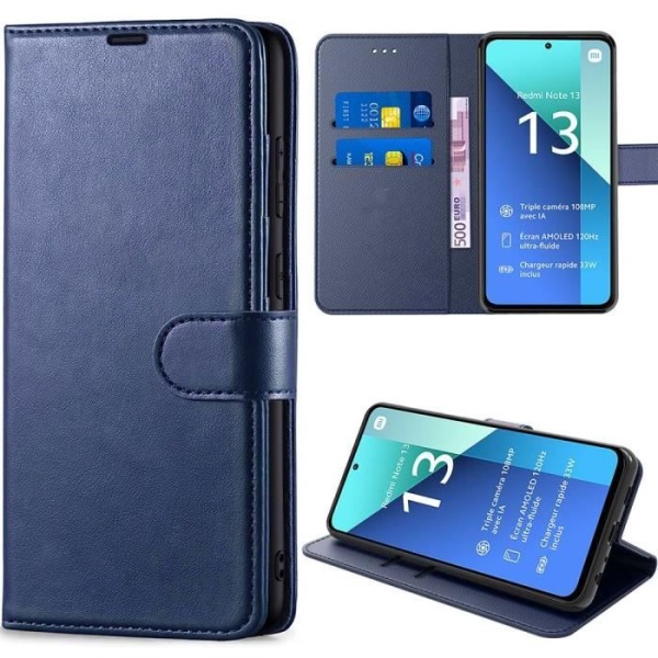 Skydd för Xiaomi - E.F.Connection - Redmi Note 13 4G - Stötsäker - PU-läder - Justerbart Stöd marinblå