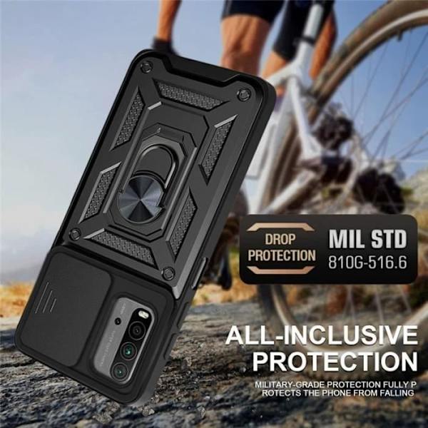 Beskyttelsesetui - E.F.CONNECTION - Til Redmi 9T - Stiv - Sort - Tykt Bageste Ring - 2 Tempererede Glas Svart