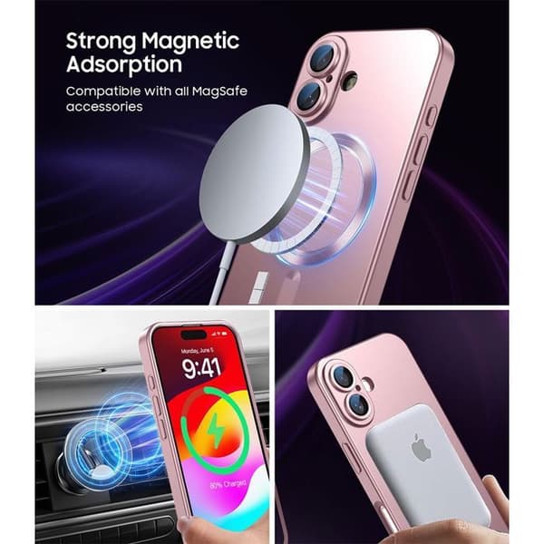 Skyddande Skal - E.F.Connection - för iPhone 17 Pro Max - Rosa Magnetring - 2 Härdat Glas Rosa