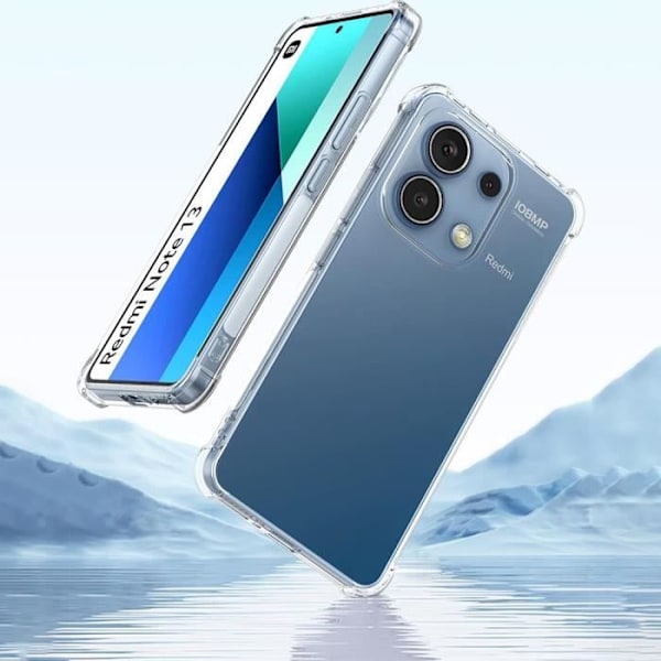 Fodral till Xiaomi Redmi Note 13 4G (ej för 5G) - Transparent stötsäkert silikonskydd + 2 härdade glasögon Transparent