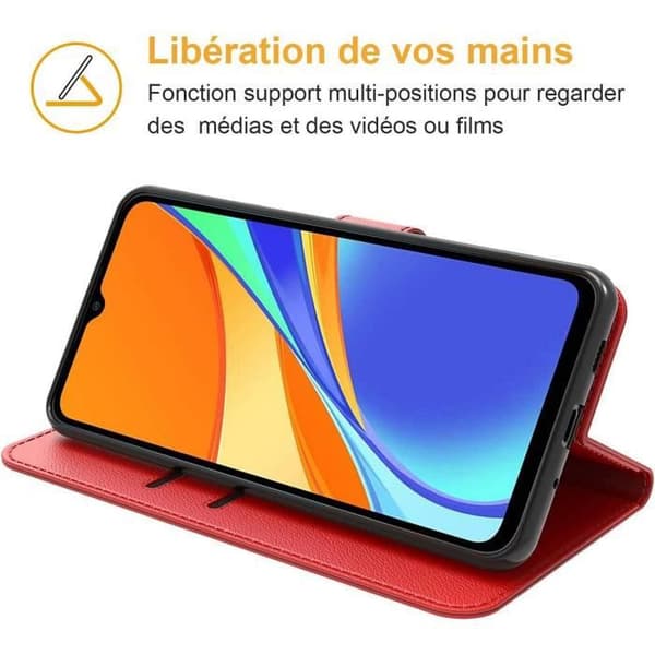 Coque - Redmi - 9C - Röd - Stötteknik - Läderlook - Plånboksetui Röd