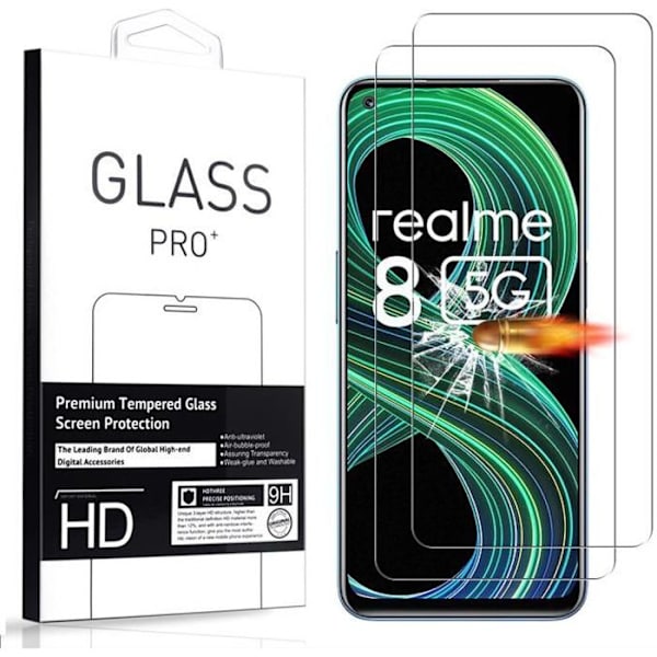 Skærmbeskyttelse - Realme - 8 5G - Tempered glas - 2-pak - Kradsesikker