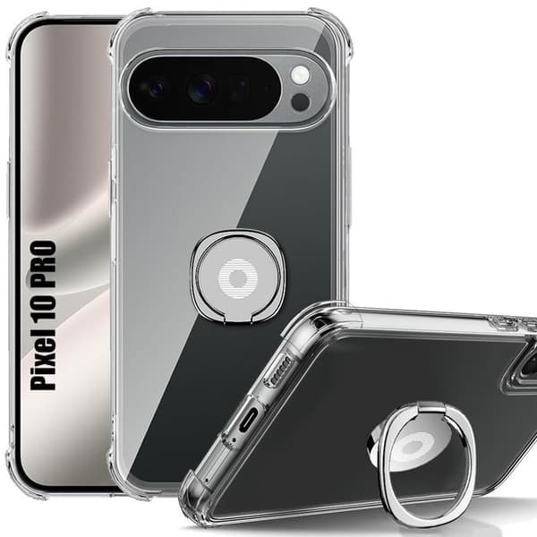 Skyddsfodral för Google Pixel 10 Pro, Stöttålig Transparent med Justerbart Silverringstöd Argenté, Transparent