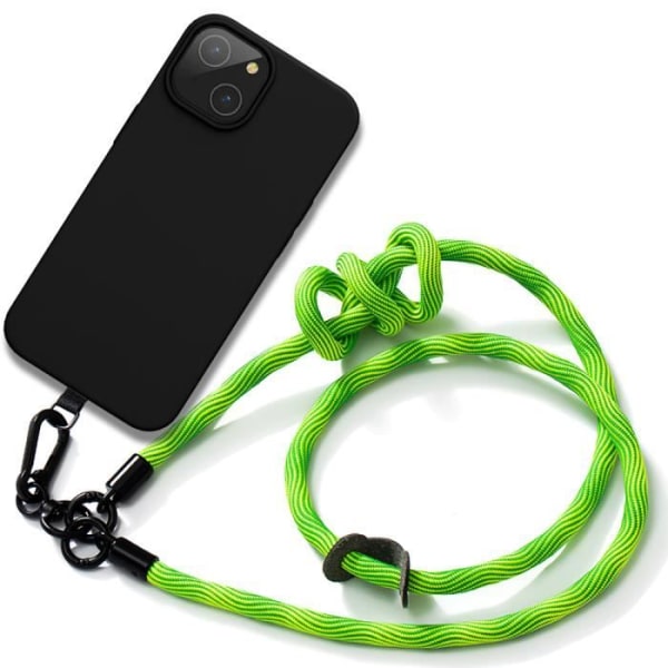 Lanyardfodral till iPhone 15 Soft Silikon Svart med Robust Grön Lanyard