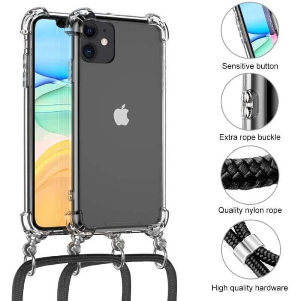 Kåpa med dragsnöre - iPhone 11 - Transparent - Mjuk - Repfria - Grön Transparent-Grön