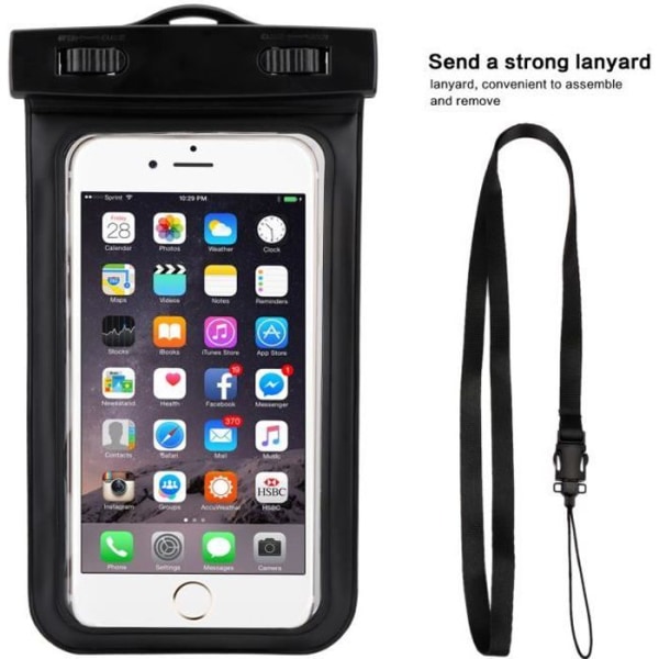 Universal Dry Bag Pouch Vattentätt Fodral Bag Cover Fodral för iPhone, Samsung och andra 6'' smartphones (svart) - A003