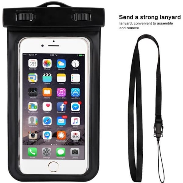Universal Vandtæt Taske Pouch Vandtæt Taske Taske Cover til iPhone, Samsung og andre 6'' smartphones (sort) - A003 Svart