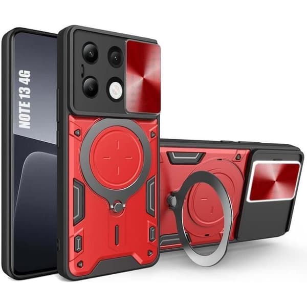 Coque - E.F.CONNECTION - För Xiaomi Redmi Note 13 4G - Röd - Metallring Stöd - Kameraskydd Röd