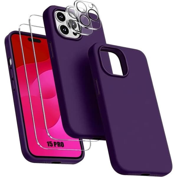 Coque - E.F.CONNECTION - för iPhone 15 Pro - Mörklila silikon - Antiglidsäker - Flexibel Mörklila